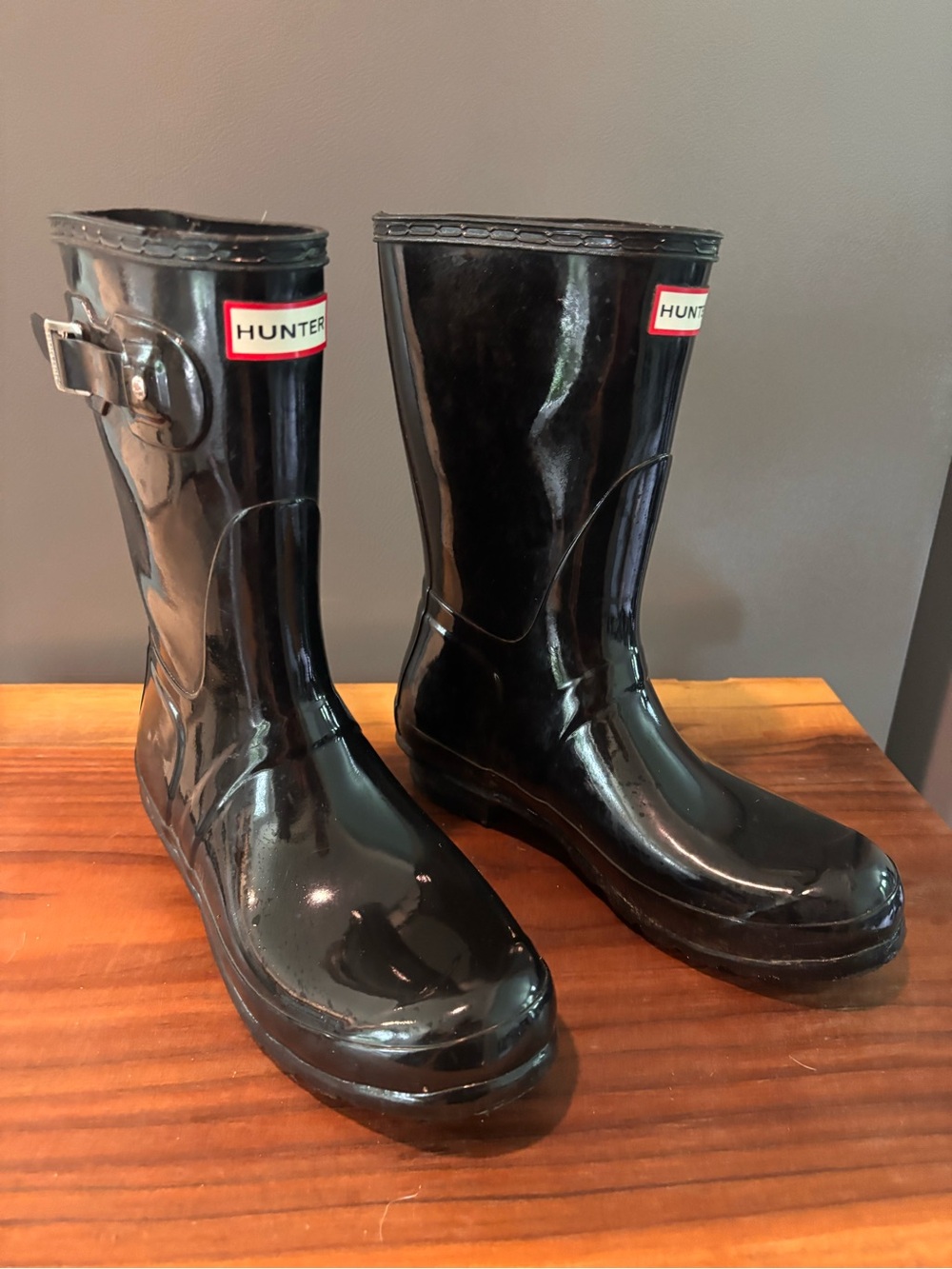 Hunter Glossy Black Mid-Calf Rain Boots - Picture 2 of 5